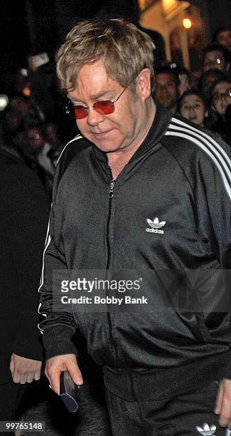 Elton John seen leaving the Almay Concert to celebrate the Rainforest Fund's 21st birthday at Carnegie Hall in Manhattan on May 13, 2010 in New York...