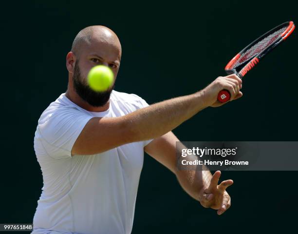 July 13: Stefan Olsson of Sweden during the mens wheelchair semi final against Alfie Hewett of Great Britain at the All England Lawn Tennis and...