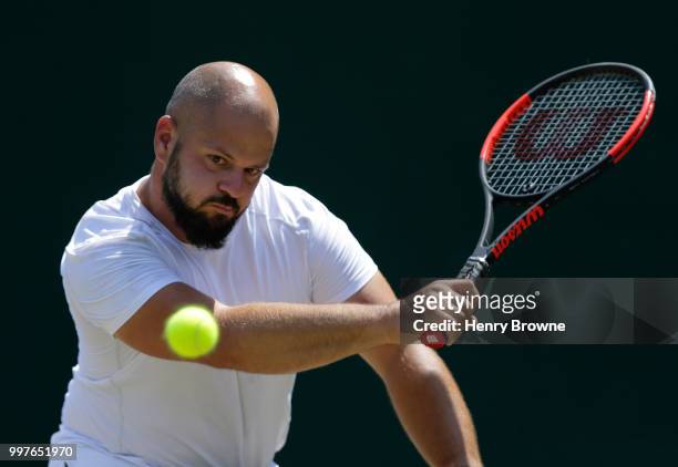 July 13: Stefan Olsson of Sweden during the mens wheelchair semi final against Alfie Hewett of Great Britain at the All England Lawn Tennis and...
