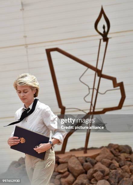 German Minister of Defence Ursula von der Leyen participates in a camp service at Camp Castor in Gao, Mali, 30 July 2017. For years, no German...