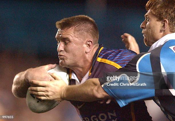 Shane Webcke of the Broncos in action during the NRL First Qualifying Final between the Cronulla Sharks and the Brisbane Broncos held at Toyota Park,...