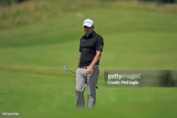 Paul McGinley of Ireland in action during Day One of the WINSTONgolf Senior Open at WINSTONlinks on July 13, 2018 in Schwerin, Germany.
