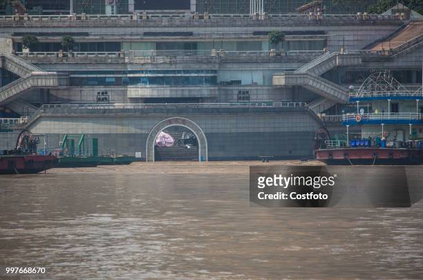 Chongqing, China, 13th July 2018. Under the influence of heavy rainfall and inflow, the Yangtze River, Jialing River and Fujiang River have obvious...