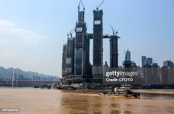 Chongqing, China, 13th July 2018. Under the influence of heavy rainfall and inflow, the Yangtze River, Jialing River and Fujiang River have obvious...