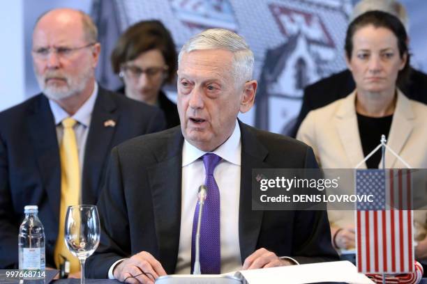 Secretary of Defence James Mattis addresses a meeting of the US Adriatic Charter group in Zagreb on July 13 during the second day of a two day...