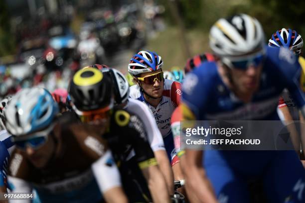 France's Arnaud Demare rides in the pack during the seventh stage of the 105th edition of the Tour de France cycling race between Fougeres and...