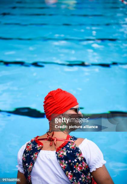 Participant 'Bobbi' waits for the start of the competition at the 'Dirndl-Flug-Weltmeisterschaft' in Nuremberg, Germany, 30 July 2017. Several dozens...