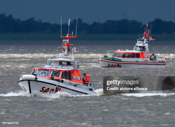 The DGzRS rescue boats "Adele" and "Otto Baer" interrupt their excursion with visitors on 'Tag der Seenotretter' in Wilhelmshafen, Germany, 30 July...