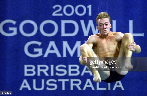 Tom Davidson of USA in action during the Mens 1 Metre Springboard competition held at the Chandler Aquatic Centre at the Goodwill Games in Brisbane,...