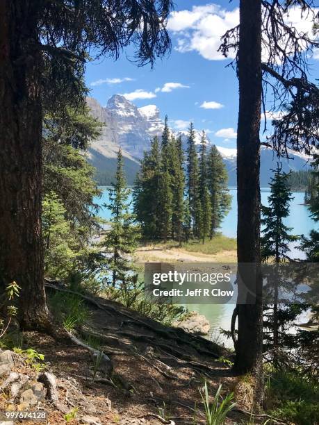 spirit island view at maligne lake - off the beaten path stock pictures, royalty-free photos & images