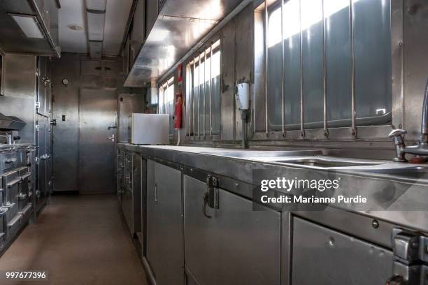 a stanless steel galley on a long-distance train - dining car stock pictures, royalty-free photos & images