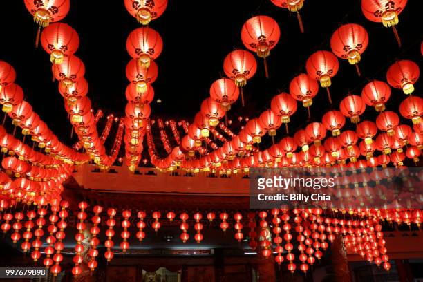 red lanterns at thean hou temple - thean hou stock pictures, royalty-free photos & images