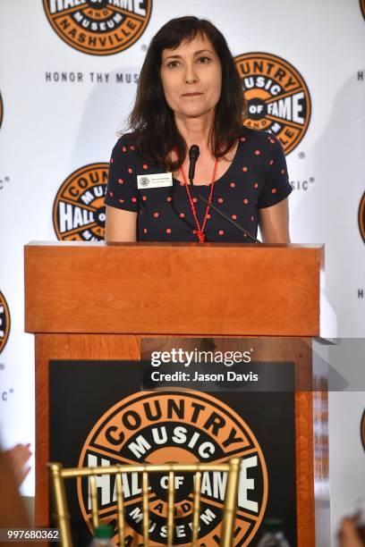 Museum Service, Brenda Colladay speaks during the opening of Ralph Stanley Exhibition at The Country Music Hall of Fame and Museum on July 12, 2018...