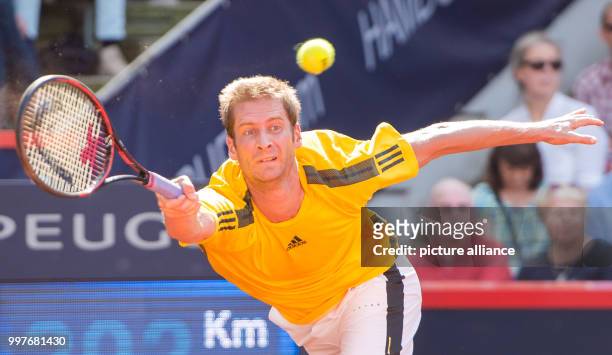 Florian Mayer of Germany playing against Leonardo Mayer of Argentina in the men's singles final of the Tennis ATP-Tour German Open in Hamburg,...