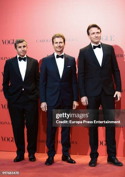 James Jouning, Mateo Gabba y Wolfgang Blau attend Vogue 30th Anniversary Party at Casa Velazquez on July 12, 2018 in Madrid, Spain.