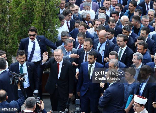 Turkish President Recep Tayyip Erdogan, Turkish Grand National Assembly Speaker Binali Yildirim and Members of the Presidential Cabinet greet the...