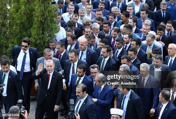 Turkish President Recep Tayyip Erdogan, Turkish Grand National Assembly Speaker Binali Yildirim and Members of the Presidential Cabinet greet the...