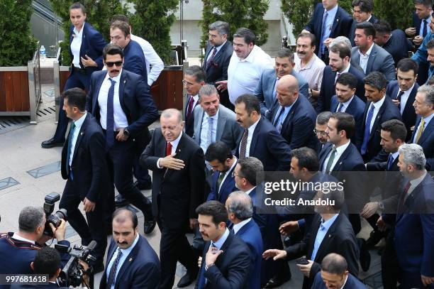 Turkish President Recep Tayyip Erdogan, Turkish Grand National Assembly Speaker Binali Yildirim and Members of the Presidential Cabinet greet the...