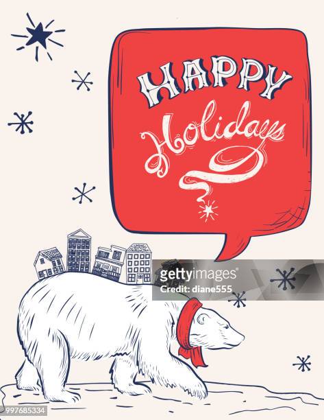 polar bear holiday card - polar bear stock illustrations