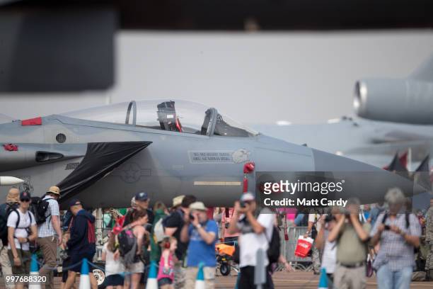 People gather at the Royal International Air Tattoo at RAF Fairford on July 13, 2018 in Fairford, Gloucestershire, England. Today is the opening day...