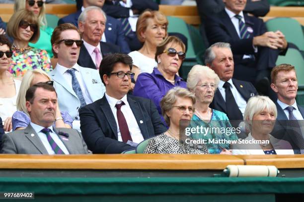 Damian Lewis and Michael McIntyre attend day eleven of the Wimbledon Lawn Tennis Championships at All England Lawn Tennis and Croquet Club on July...