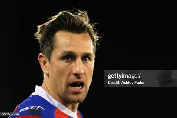 Mitchell Pearce of the Knights after the win during the round 18 NRL match between the Newcastle Knights and the Parramatta Eels at McDonald Jones...