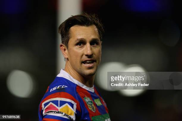Mitchell Pearce of the Knights after the win during the round 18 NRL match between the Newcastle Knights and the Parramatta Eels at McDonald Jones...