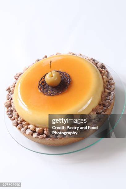 apple, caramel and hazelnut mousse cake - shortcrust pastry stock pictures, royalty-free photos & images
