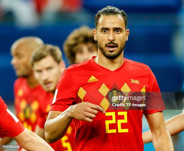 Nacer Chadli of Belgium looks on during the 2018 FIFA World Cup Russia Semi Final match between France and Belgium at Saint Petersburg Stadium on...