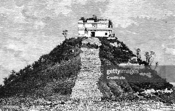 chichen itza, building of mayan culture - chichen itza stock illustrations