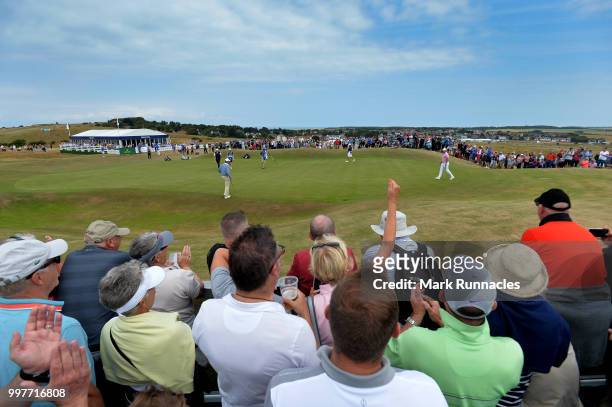 Lee Westwood of England putting for birdie at the 17th hole during the second day of the Aberdeen Standard Investments Scottish Open at Gullane Golf...