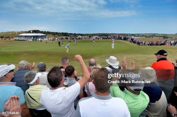 Lee Westwood of England putting for birdie at the 17th hole during the second day of the Aberdeen Standard Investments Scottish Open at Gullane Golf...