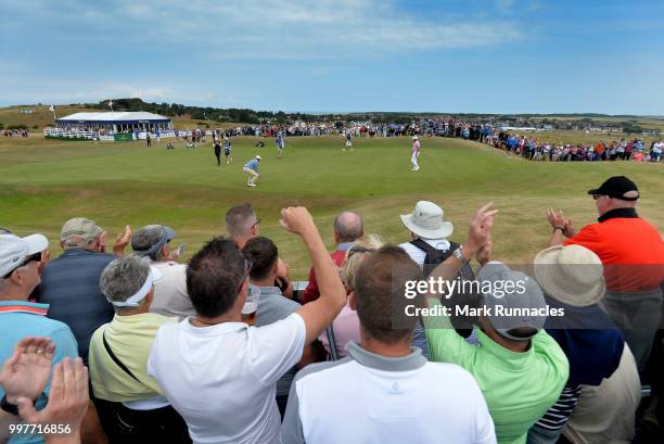 Lee Westwood of England putting for birdie at the 17th hole during the second day of the Aberdeen Standard Investments Scottish Open at Gullane Golf...