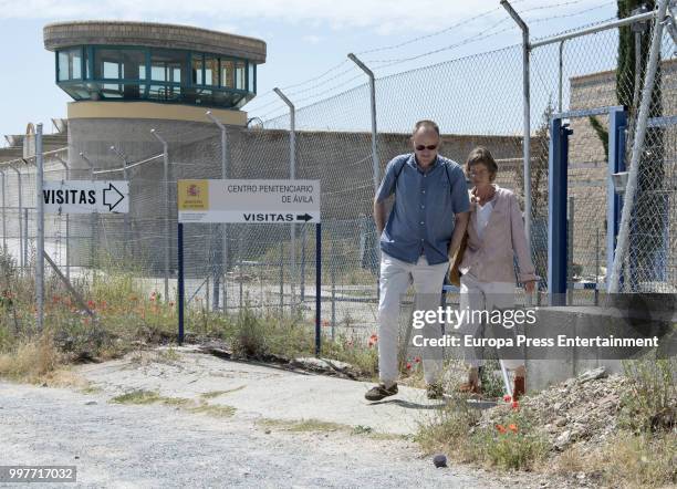 Inaki Urdangarin's sister, Clara Urdangarin and husband are seen visiting Inaki Urdangarin at prison on July 7, 2018 in Brieva, Spain.