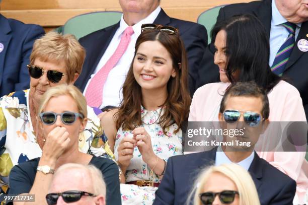 Jenna Coleman , Shara Grylls and Bear Grylls attend day eleven of the Wimbledon Tennis Championships at the All England Lawn Tennis and Croquet Club...