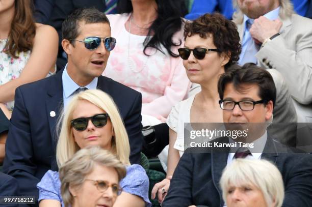 Bear Grylls and Shara Grylls , Kitty McIntyre and Michael McIntyre attend day eleven of the Wimbledon Tennis Championships at the All England Lawn...