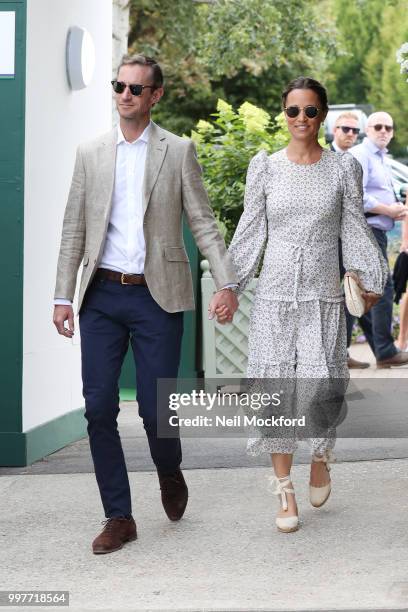 James Matthews and Pippa Middleton seen arriving at Wimbledon for Men's Semi Final Day on July 12, 2018 in London, England.