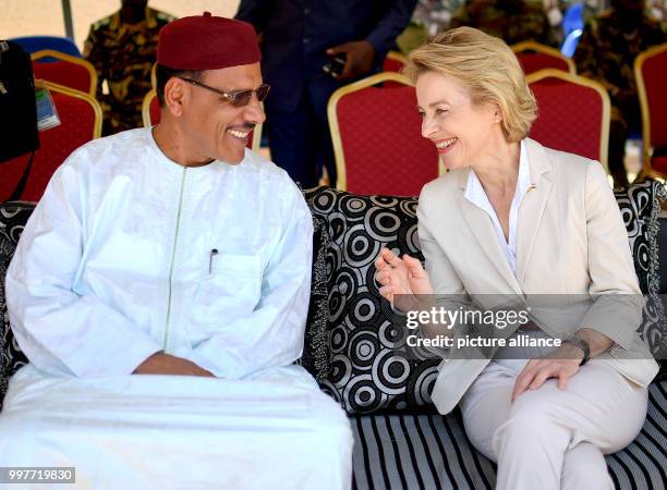 German Defence Minister Ursula von der Leyen meeting Nigerien Minister of the Interior Mohamed Bazoum for the handover of motorcycles, cargo trucks...