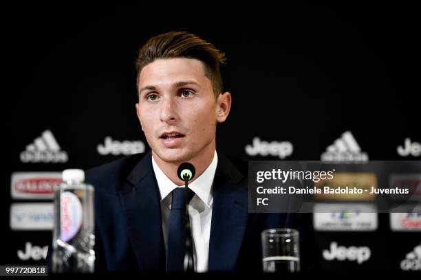 Mattia Caldara during a Juventus Press Conference at Juventus Training Center on July 13, 2018 in Turin, Italy.