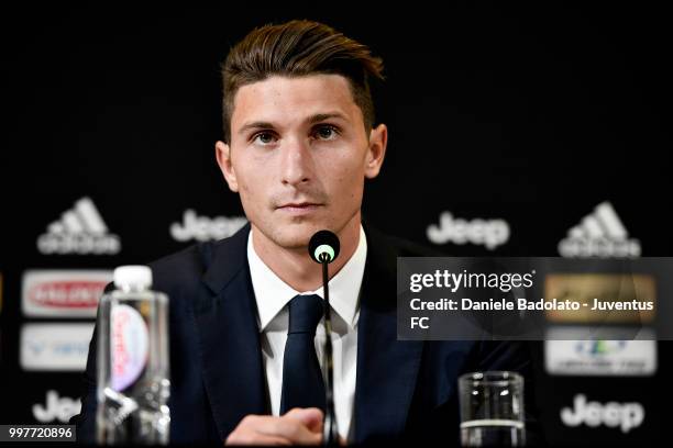 Mattia Caldara during a Juventus Press Conference at Juventus Training Center on July 13, 2018 in Turin, Italy.