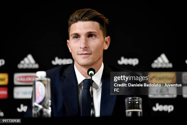 Mattia Caldara during a Juventus Press Conference at Juventus Training Center on July 13, 2018 in Turin, Italy.