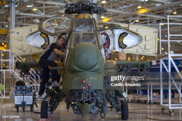 Staff of Turkish Aerospace Industries Inc. Works on a helicopter in Ankara, Turkey on July 13, 2018. Turkey and Pakistan signed a deal for the sale...