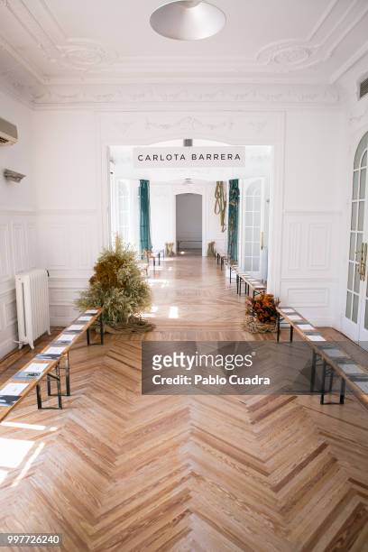 Set design at Carlota Barrera's fashion show, designed by Puntofilipino and Carlos de Troya is seen at Casa Velazquez on July 12, 2018 in Madrid,...