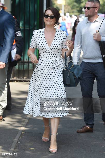 Candice Brown seen arriving at Wimbledon for Men's Semi Final Day on July 12, 2018 in London, England.