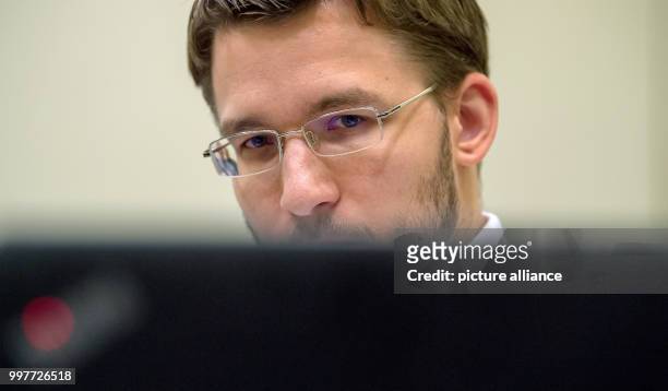 Mathias Grasel, a lawyer representing the main defendant in the ongoing NSU trial, in a courtroom of the Higher Regional Court in Munich, Germany, 1...