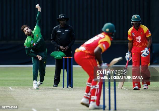Pakistan's bowler Mohammad Amir delivers the ball during the first one day international cricket match between Pakistan and Zimbabwe at Queens Sports...