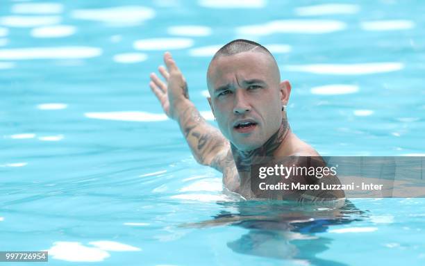 Radja Nainggolan of FC Internazionale in the swimming pool during the FC Internazionale training camp at the club's training ground Suning Training...