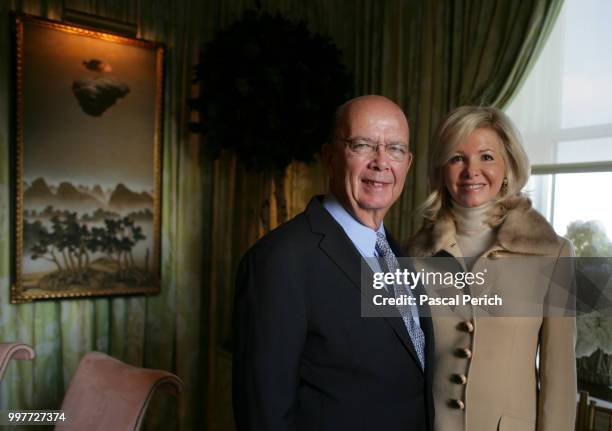 Investor Wilbur Ross is photographed with wife Hilary Geary for Financial Times on January 31, 2007 at home in New York City.