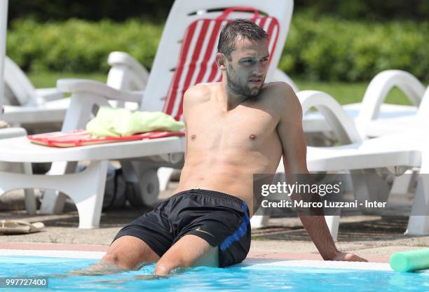 Stefan De Vrij of FC Internazionale in the swimming pool during the FC Internazionale training camp at the club's training ground Suning Training...