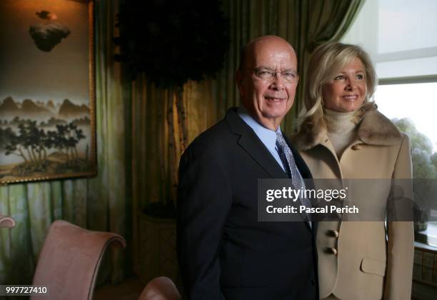 Investor Wilbur Ross is photographed with wife Hilary Geary for Financial Times on January 31, 2007 at home in New York City.